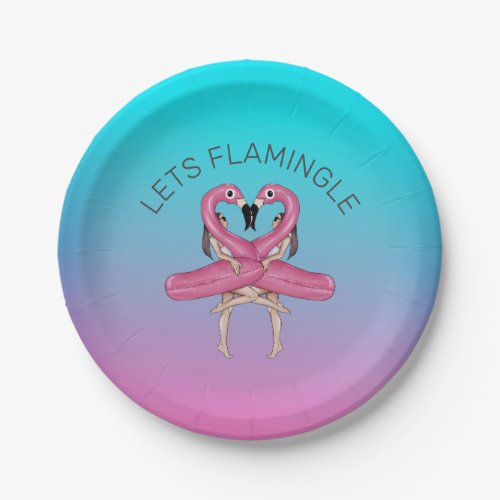 Lets Flamingle Party Float Ombre Pink Paper Plates