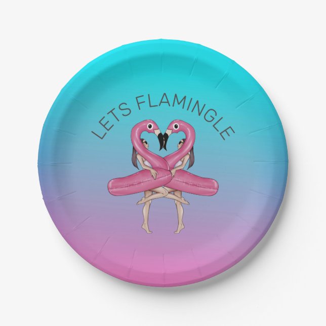 Let's Flamingle Party Float Ombre Pink Paper Plates (Front)