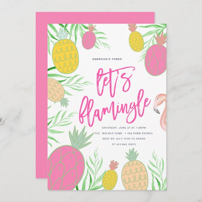 Let's Flamingle Pineapple Birthday Party Invitation (Front/Back)