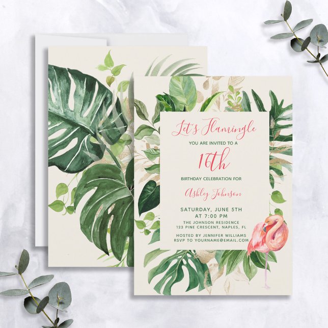 Let's Flamingle Pink 16th Tropical Birthday Party Invitation (Creator Uploaded)