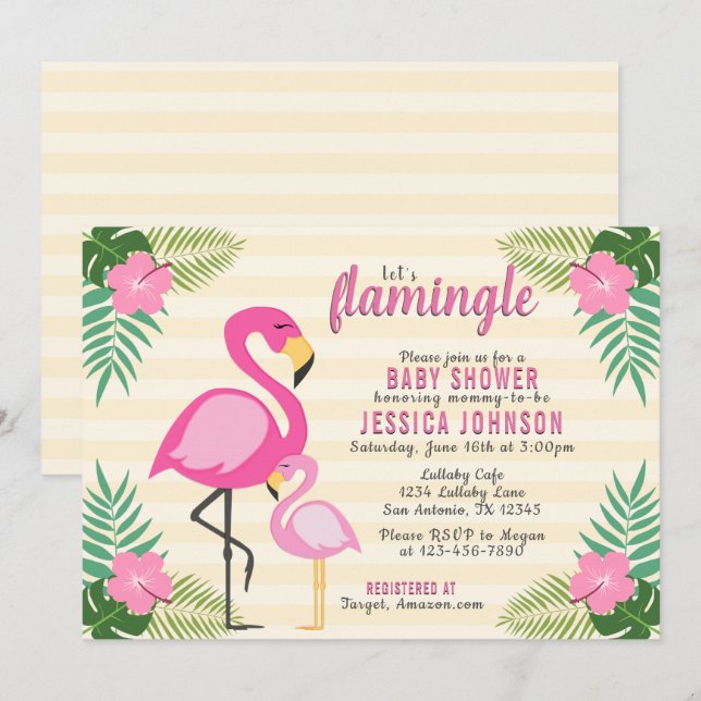 Let's Flamingle Pink Flamingo Baby Shower Invitation (Front/Back)