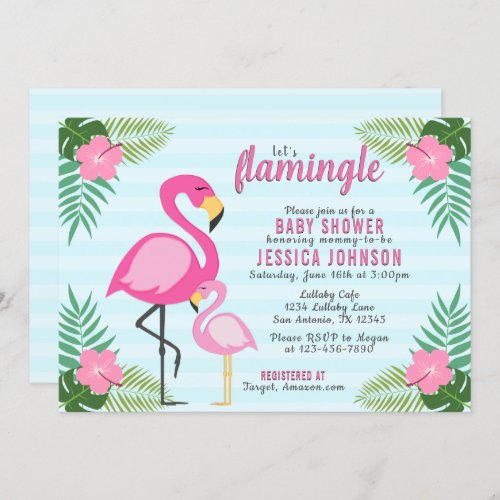 Lets Flamingle Pink Flamingo Baby Shower Invitation