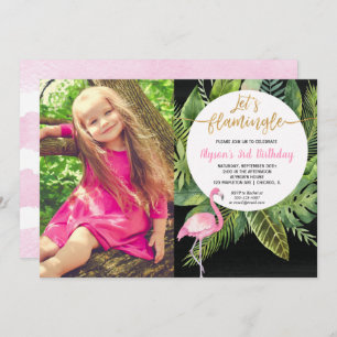 Let's flamingle pink gold Flamingo birthday photo Invitation
