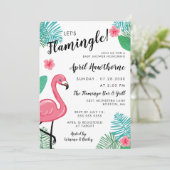 Let's Flamingle! Pink White Tropical Baby Shower Invitation (Standing Front)