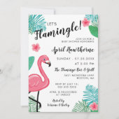 Let's Flamingle! Pink White Tropical Baby Shower Invitation (Front)