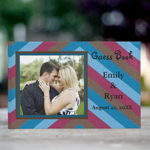 Lets Flamingle Striped Pattern Add Couple Photo Guest Book