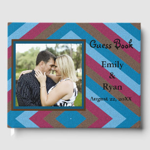 Let's Flamingle Striped Pattern Add Couple Photo Guest Book