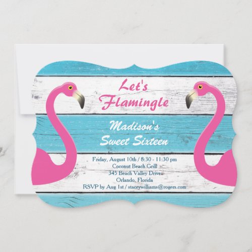 Lets Flamingle Striped Sweet Sixteen Invitation