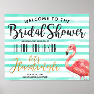 Let's Flamingle Stripes Bridal Shower Welcome Poster