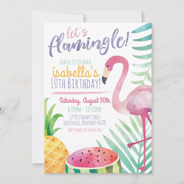 Let's Flamingle Summer Birthday Party Invitation (Front)