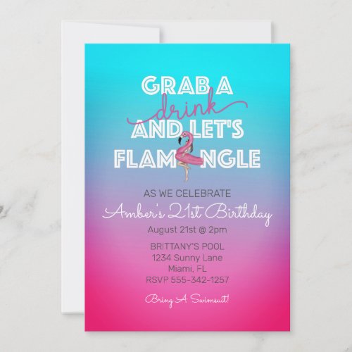 Lets Flamingle Summer Pool Party 21st Birthday Invitation