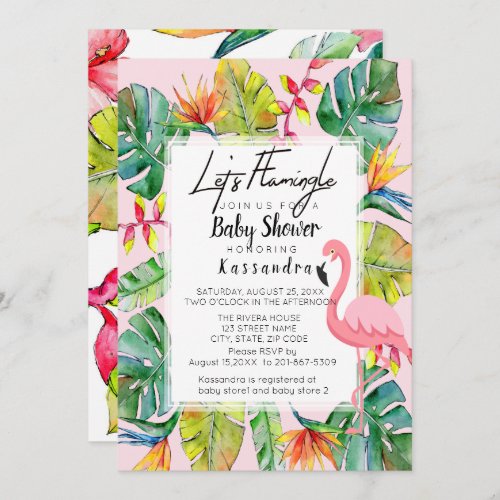 Lets Flamingle Tropical Baby Shower Invitation