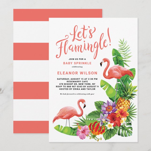 Let's Flamingle Tropical Baby Sprinkle Shower Invitation (Front/Back)