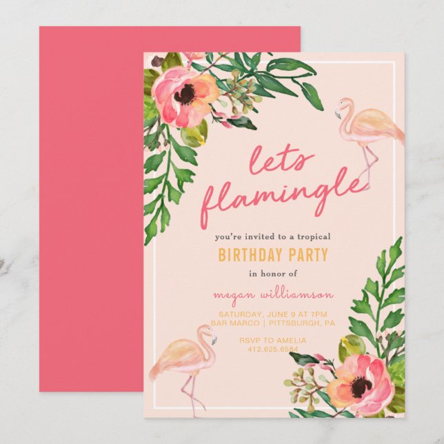 Let's Flamingle Tropical Birthday Party Invitation (Front/Back)
