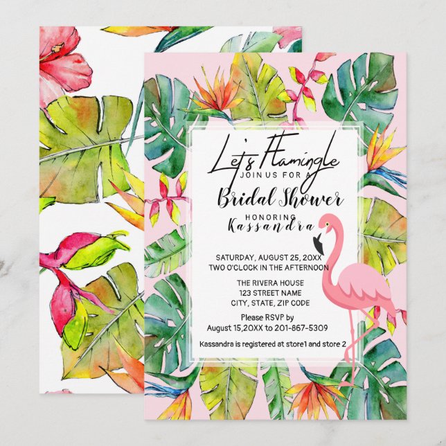 Let's Flamingle Tropical Bridal Shower Invitation (Front/Back)