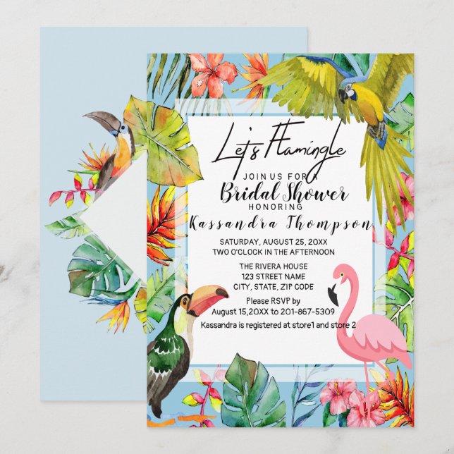 Let's Flamingle Tropical Bridal Shower Invitation (Front/Back)