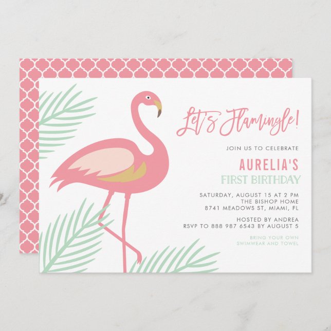 Let's Flamingle Tropical First Birthday Invitation (Front/Back)
