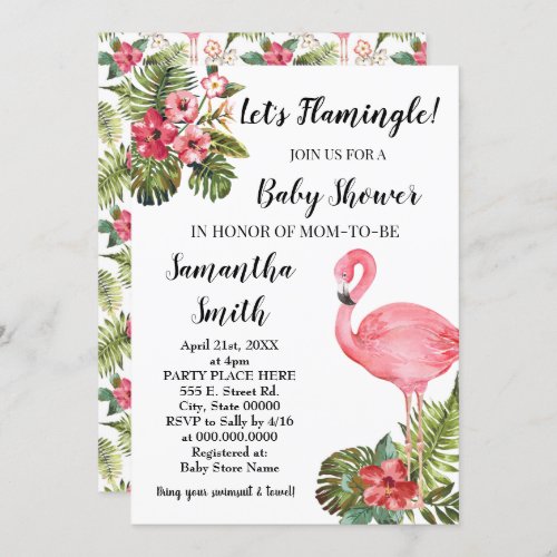 Lets Flamingle tropical flamingo baby shower Invitation