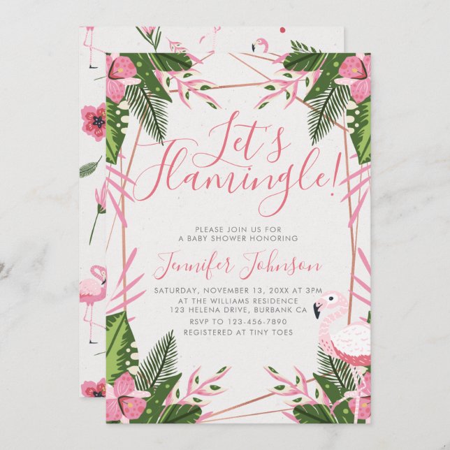 Let's Flamingle Tropical Flamingo Baby Shower Invitation (Front/Back)