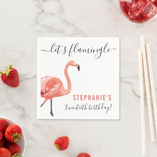 Let's Flamingle | Tropical Flamingo Birthday Party Napkins (Insitu)