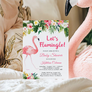 Let's Flamingle Tropical Floral Baby Shower Invitation