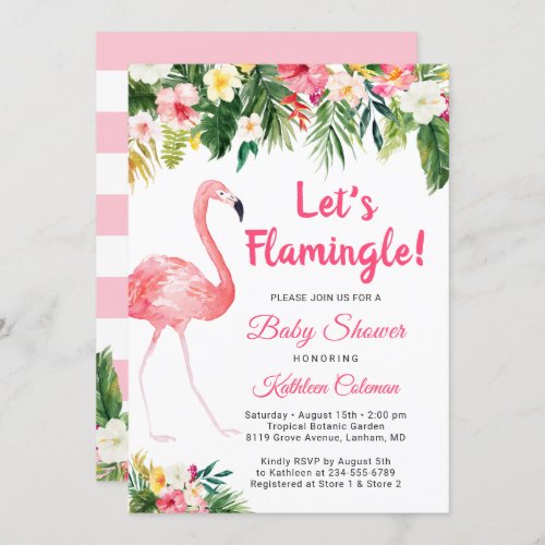 Lets Flamingle Tropical Floral Baby Shower Invitation