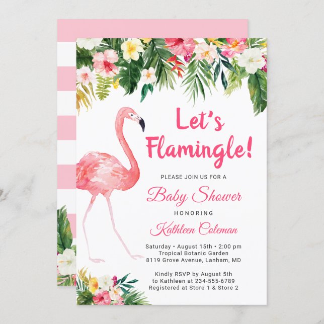 Let's Flamingle Tropical Floral Baby Shower Invitation (Front/Back)
