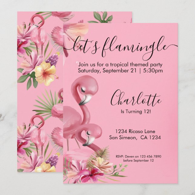 Lets Flamingle Tropical Pink Flamingo Birthday Invitation (Front/Back)