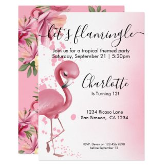 Lets Flamingle Tropical Pink Flamingo Birthday Invitation