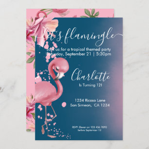 Lets Flamingle Tropical Pink Flamingo Birthday Invitation