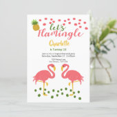 Lets Flamingle Tropical Pink Flamingo Birthday Invitation (Standing Front)