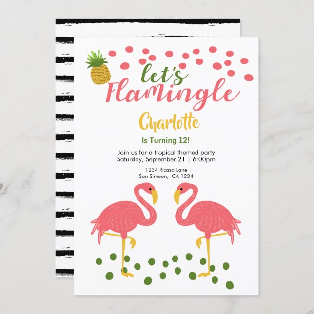Lets Flamingle Tropical Pink Flamingo Birthday Invitation (Front/Back)