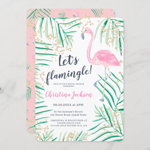 Lets flamingle tropical watercolor bridal shower invitation