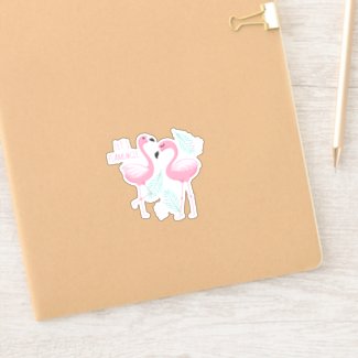 Let's Flamingle Two Tropical Pink Flamingo Sticker