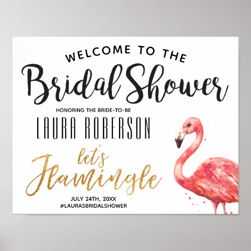 Lets Flamingle Watercolor  Bridal Shower Welcome Poster