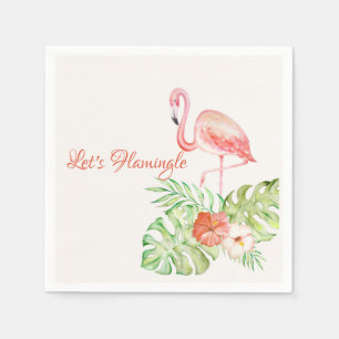 Let's Flamingle Watercolor Tropical and Gold Napkins