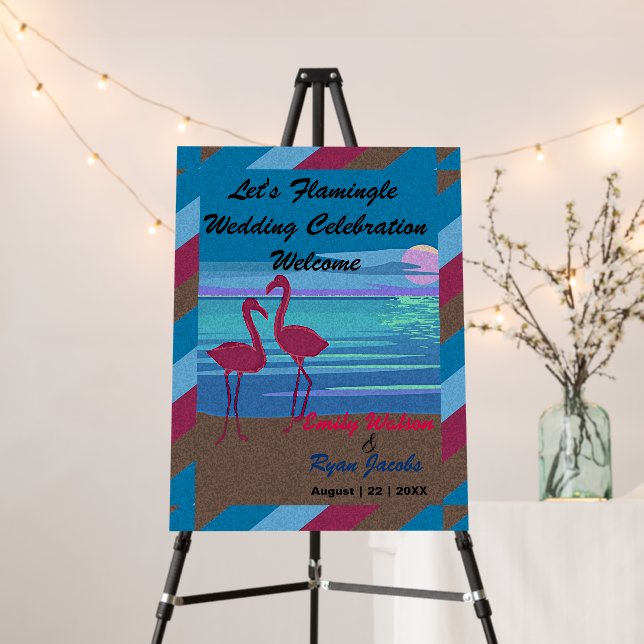 Let's Flamingle Wedding Celebration Beach at Dusk Foam Board (In Situ (Stand))