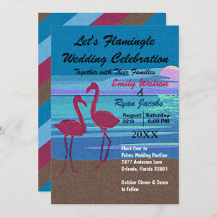 Let's Flamingle Wedding Celebration Beach at Dusk Invitation