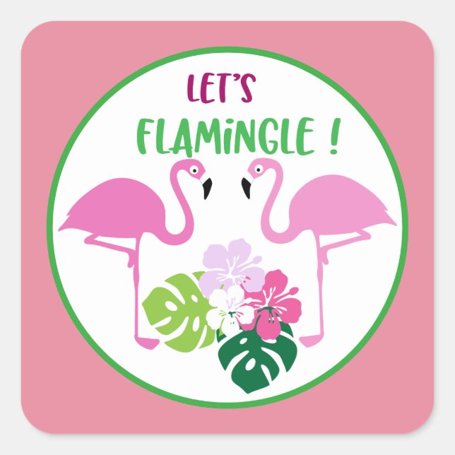 Let's Flamingle words Beach sticker (Front)