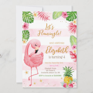 Let's Flamingo Flamingle Tropical Birthday Invitation