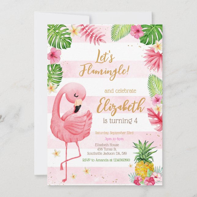 Let's Flamingo Flamingle Tropical Birthday Invitation (Front)