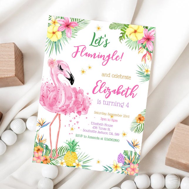 Let's Flamingo Flamingle Tropical Birthday Invitation (Creator Uploaded)