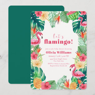 Let's Flamingo Tropical Botanical Baby Shower Invitation
