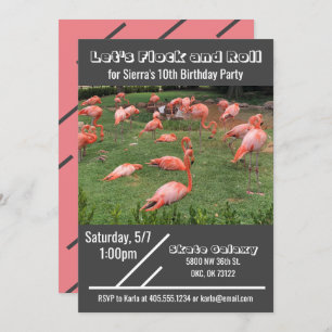 Let's Flock and Roll Flamingos Party Invitation
