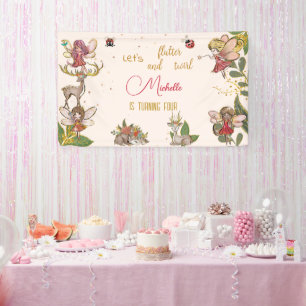 Let's flutter and twirl, fairy garden birthday banner