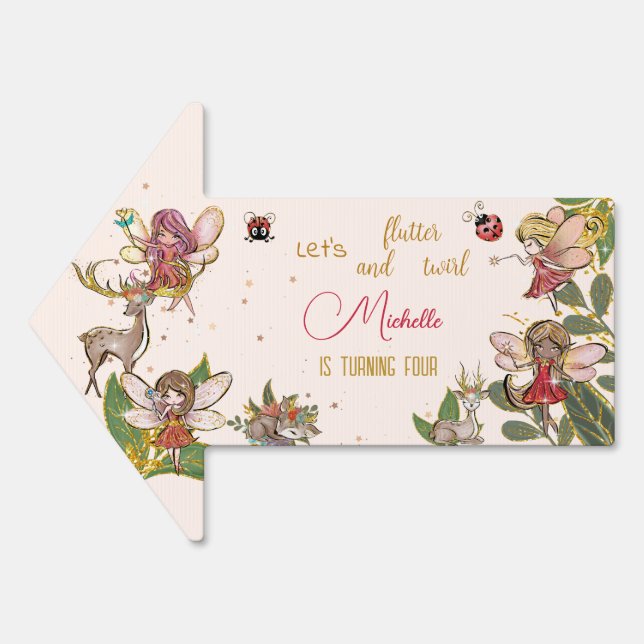 Let's flutter and twirl, fairy garden birthday sign (Front)