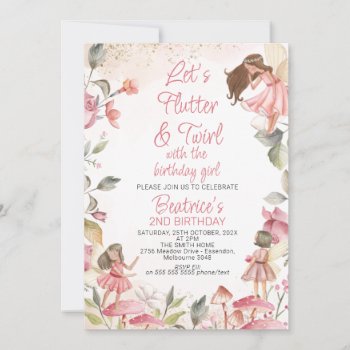 Lets Flutter And Twirl Floral Fairy Birthday Invitation by Sugar_Puff_Kids at Zazzle