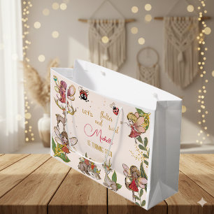 Let's flutter and twirl, floral fairy birthday large gift bag