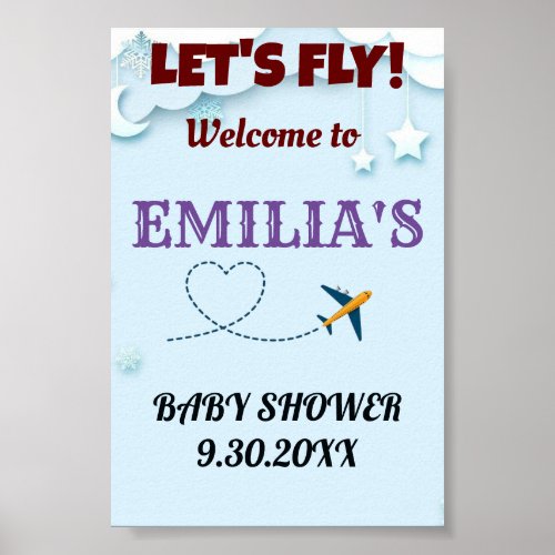 Lets Fly Baby Shower Welcome Sign _ Custom 