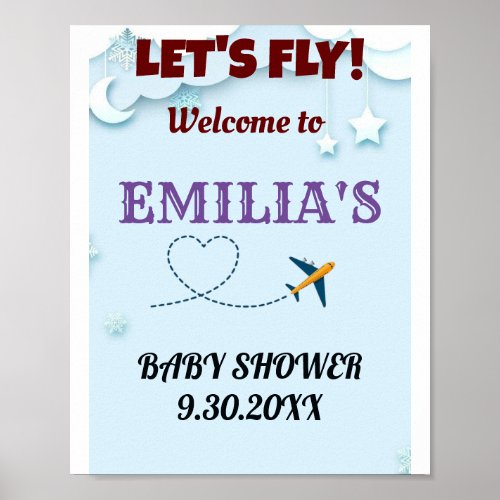 Lets Fly Baby Shower Welcome Sign _ Custom 